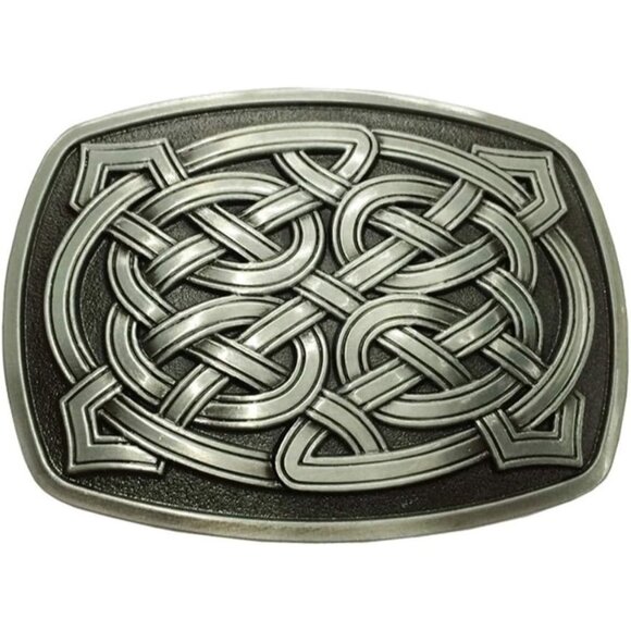 Unisex Silver Rectangle Celtic Knot Kilt - Western Keltic Belt Buckles - Picture 1 of 6